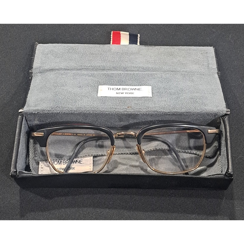 Thom Browne Vintage TB-707-A Black Gold Designer Semi Rimless Eyeglasses
